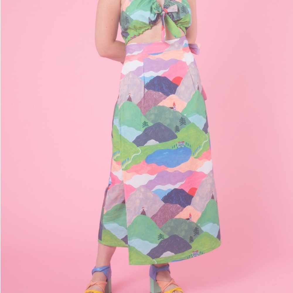 Samantha Pleet Yodel Wrap Skirt in The Hills Are Alive Sound of Music Print